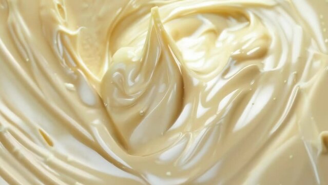 Smooth and creamy texture of peanut butter. Swirling patterns, glossy sheen highlight product's thick consistency and rich, spreadable nature. Creamy background for face and body skin care. Cosmetics