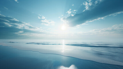 Fototapeta premium Bright sun reflecting on a calm ocean, blue seascape