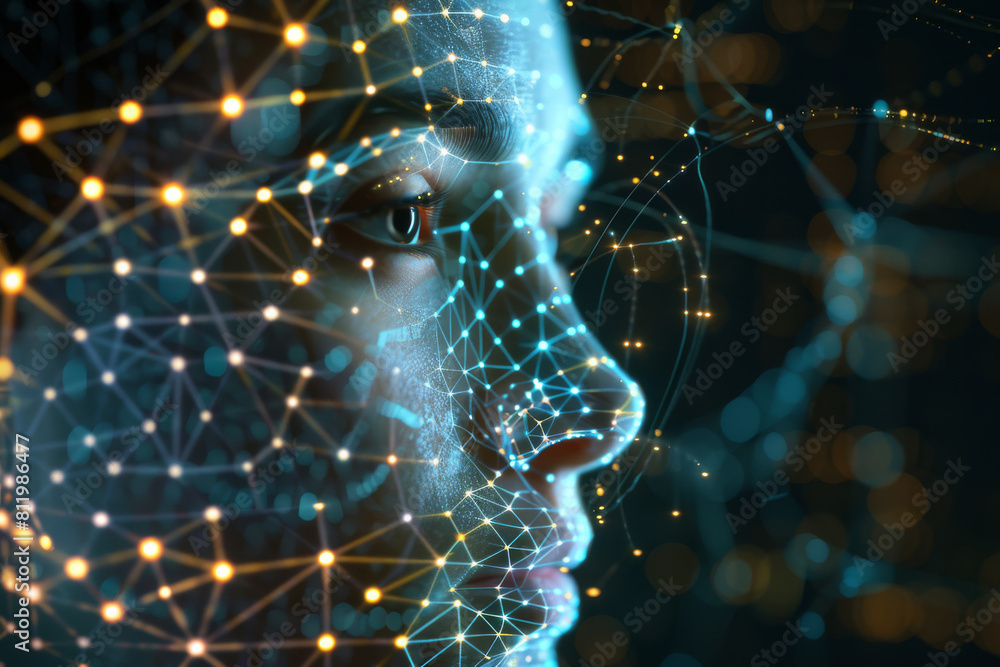 Poster a computer generated image of a person 's face