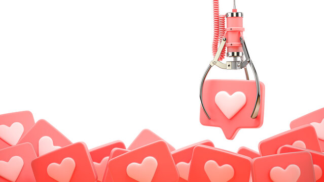 Claw machine full of likes. Social media concept.