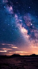 Obraz premium Captivating Cosmic Landscape Milky Way Galaxy Over Serene Desert Horizon