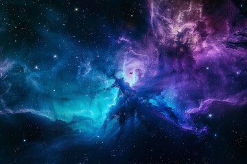Galaxy in space with clouds, colorful stars on a black background 