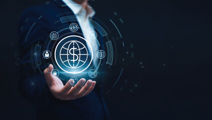 Digital Finance: Business Person Using Modern Online Banking System for Instant Cash Transfer to...