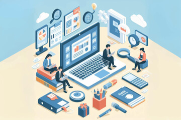 isometric design business research team and resource system development