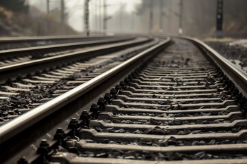 Endless Journey: Diagonal Railroad Tracks Disappearing in the Distance