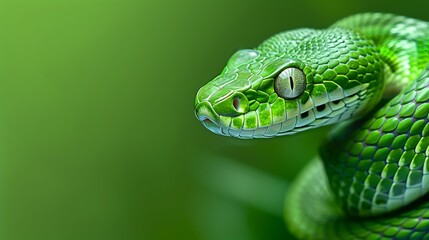Obraz premium A green snake on a green background