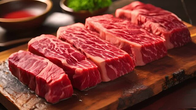 Barbecue Steak raw Japanese Wagyu beef a5 , There is fat between the meat.