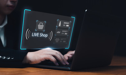 Live broadcast shopping products online live on social platforms or an ecommerce store, live video...