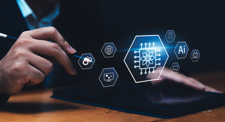 Quantum Computing and AI Synergy: Businessman Enhances Efficiency and Strategic Thinking with...
