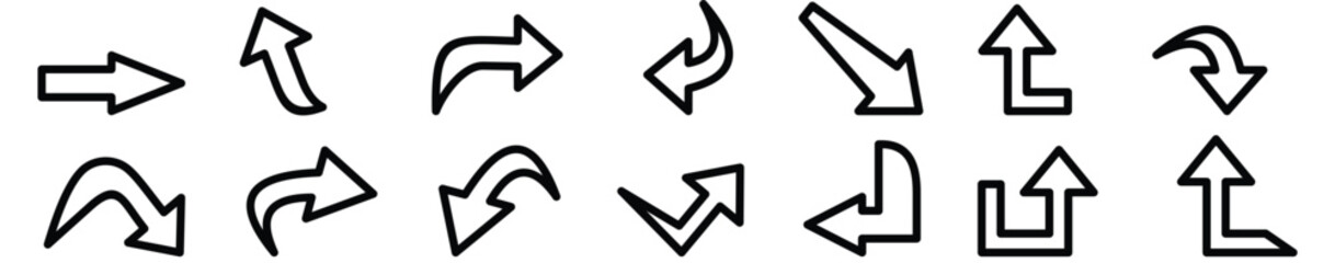 Arrow icons set line art, pointing up, down, left and right icon.