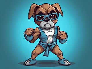 Obraz premium cute 3D boxer fighting flat design front view ring theme animation Complementary Color Scheme.
