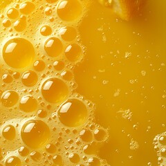Golden orange juice droplets and fresh slice in sunlight