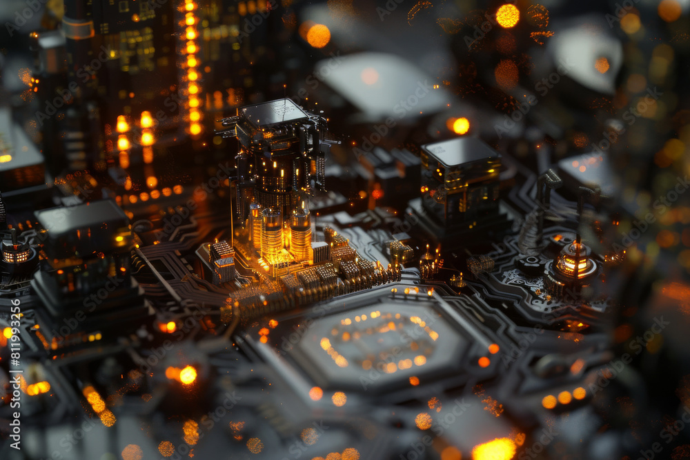 Poster a close up of a motherboard with a cpu in the middle