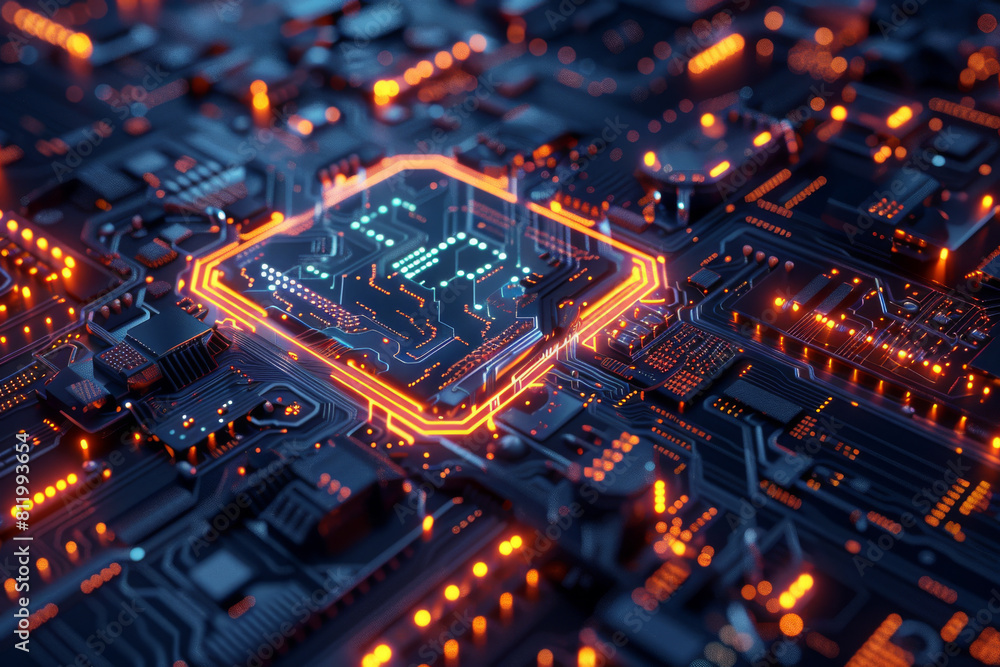 Poster a computer circuit board with a cpu in the center