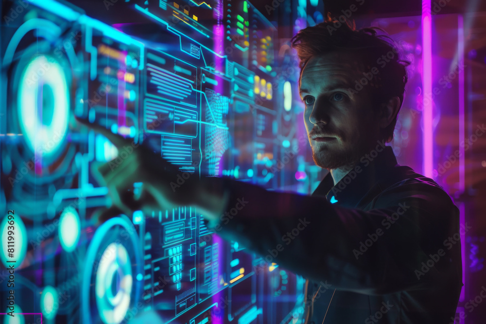 Poster a man is pointing at a screen with the number 0 on it