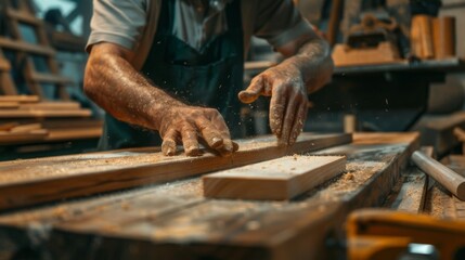 Some examples of images of carpenters include measuring wood sawing boards and hammering nails, Generated by AI