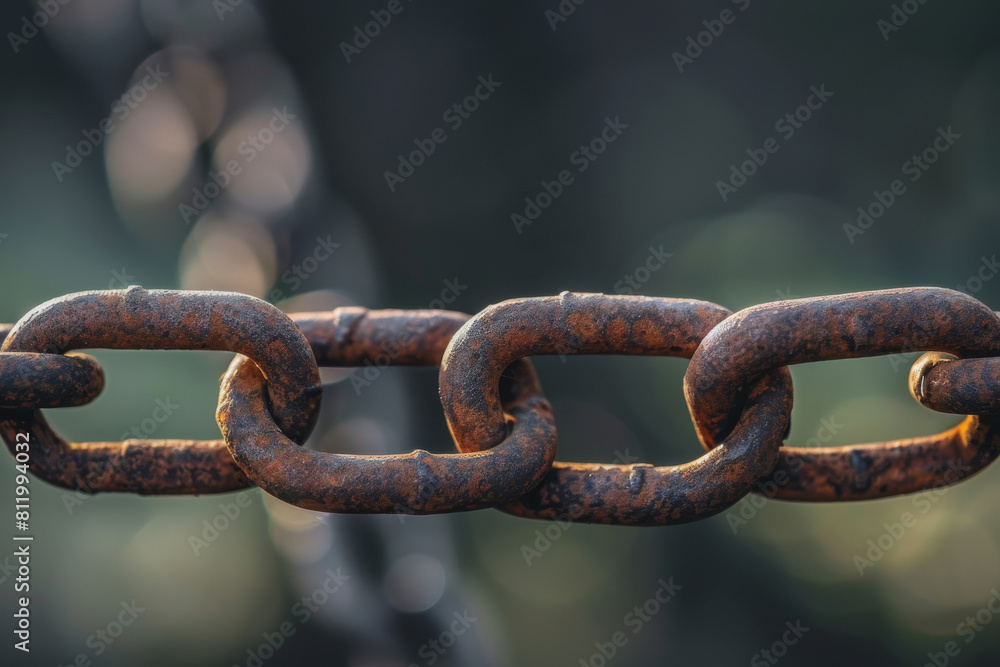 Poster a close up of a rusty chain with a dark background