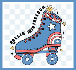 Groovy 4th of July roller skate shoei Cartoon Trendy doodle idea for Shirt Sublimation, greeting card