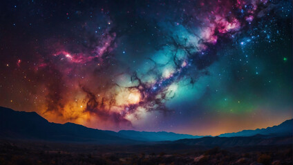 Stunning Cosmic Spectacle, High-resolution wallpaper presenting a breathtaking and colorful galaxy panorama.