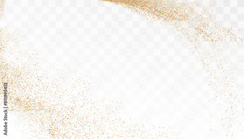 Poster shining gold dust. small shiny dust particles fall chaotically on a transparent background. christma