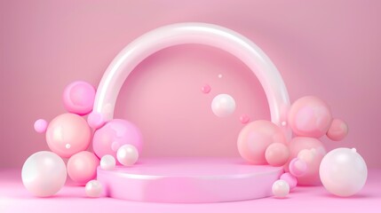 Pink Podium with Decorative Balls for Valentine's Day Generative AI
