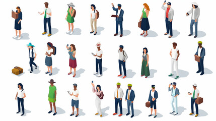 Diverse Isometric People Vector Illustration Set, Business and Casual Attire, Male and Female Characters in Office Environment - Creative Flat Design Isolated Graphics Collection