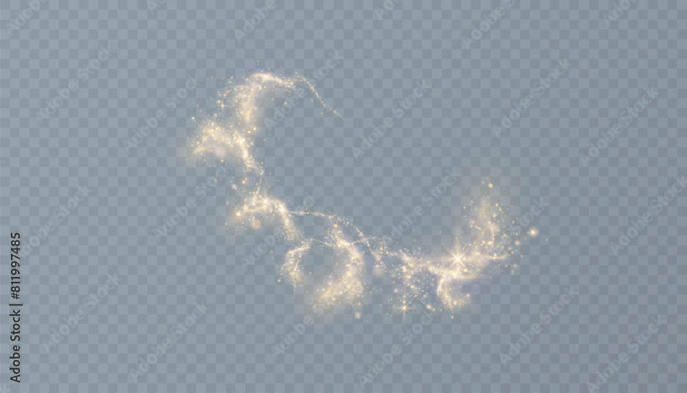 Poster bright shiny design elements with gold glitter on a transparent background. happy new year merry chr