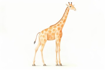 A Tall Giraffe Stands on The White Background. the Giraffe Has Tan Fur with Brown Spots.