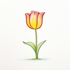 Single Red and Yellow Tulip on White Background.