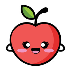  A cute, cartoon-style kawaii red apple with a happy facial expression and large eyes