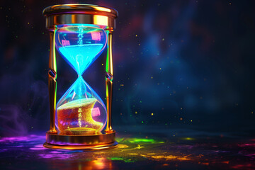 Abstract Time, Colorful Glowing Hourglass in Moody Setting