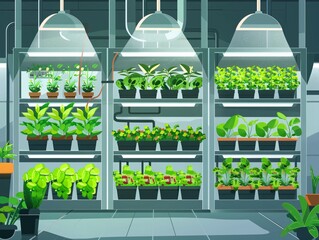 Vertical Farm in Repurposed Building, Sustainable, Space-Saving Solution Flat Design&nbsp;Illustration