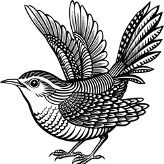 Wren bird linocut. Bird sketch art