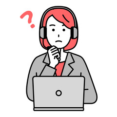 考えるノートパソコンで仕事をしているオペレーターの女性