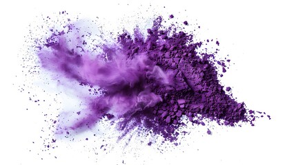 Purple powder in a striking image set against a pristine white background, invoking a sense of luxury and opulence.