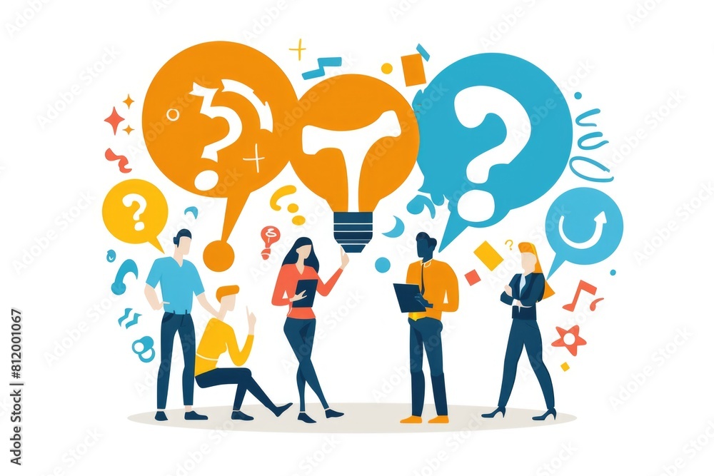 Poster a group of people standing around a light bulb. can be used for teamwork concepts