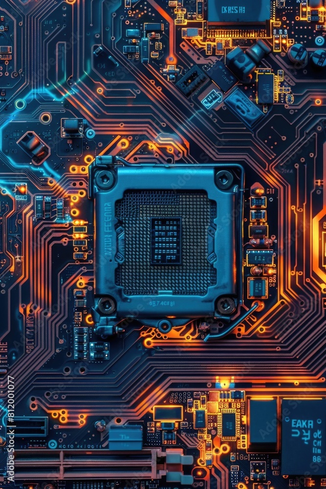 Poster detailed close up of a computer motherboard, perfect for technology concepts