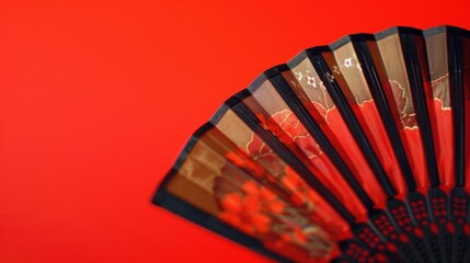 Close up of a fan on a red background, perfect for cooling concepts