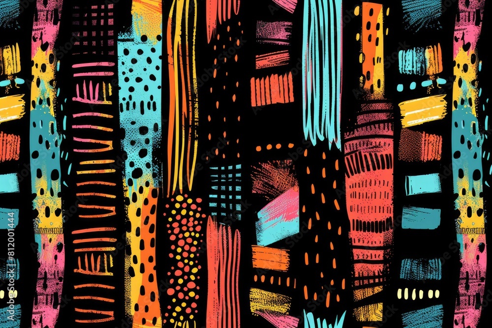 Aufkleber vibrant multicolored pattern on a sleek black background, perfect for modern design projects