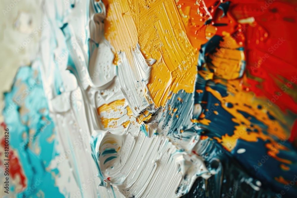 Poster Close-up view of a vibrant abstract painting, ideal for artistic concepts and design projects