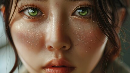 Close up of a woman with striking green eyes, perfect for beauty or fashion themes