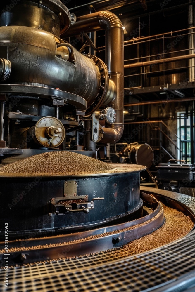 Poster A machine sitting inside a building, suitable for industrial concepts