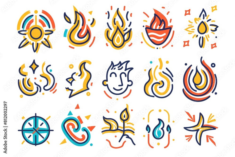 Poster various colored symbols on a plain white background. suitable for graphic design projects