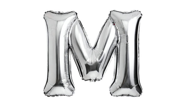 Realistic letter m made of silver balloon