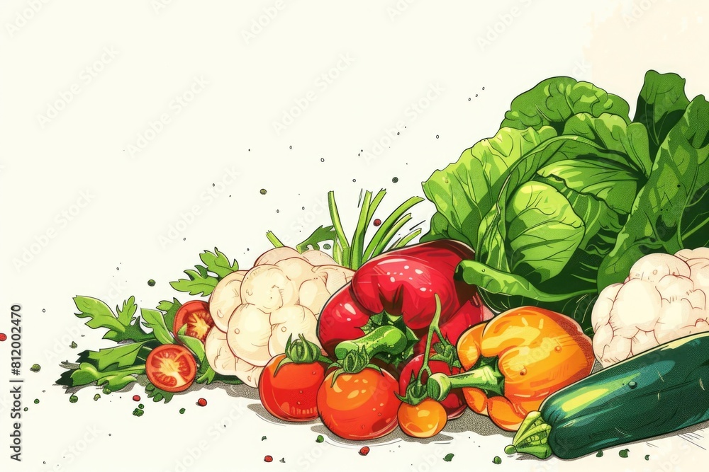 Poster assorted vegetables arranged in a colorful display, ideal for healthy eating concepts