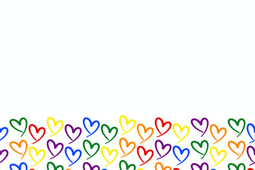 Pride month background LGBTQ Pride Flag Colours. Vector banner with rainbow heart. Symbol of pride month June support. Copy space