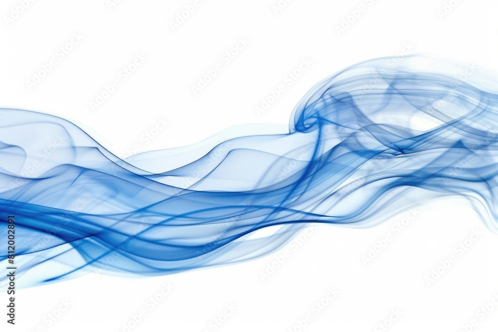 Poster a dynamic blue smoke wave on a plain white background. perfect for graphic design projects