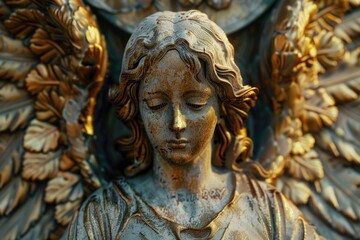 Fototapeta premium Detailed view of an angel sculpture. Ideal for religious themes