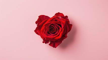 A vibrant red rose heart set against a soft pink backdrop