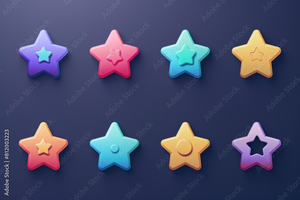 Poster Set of five colored stars on dark background. Perfect for adding a pop of color to designs